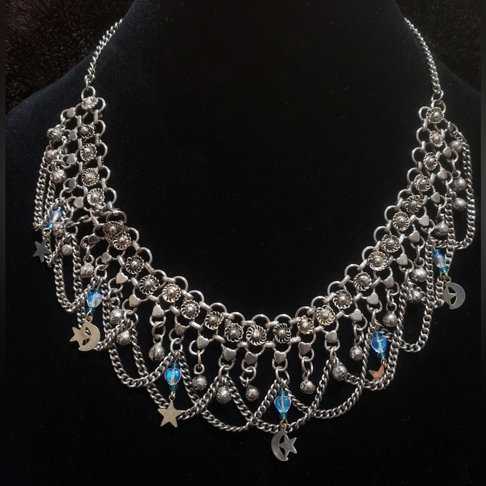 Vintage Cannetile Silver Tone Belly Dancer Kuchi Tribal Necklace